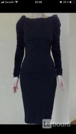 Платье футляр новое м 46 чёрное миди по фигуре ткань плотная вечернее бархат рукава бант стретч плот - Продажа объявление в Москве