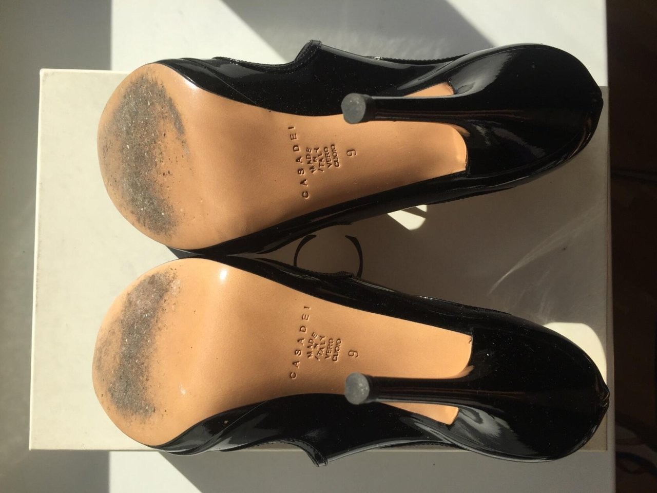 Босоножки туфли casadei италия 39 размер черные лак кожа платформа 1 см каблук шпилька 11 см одевали - фотография