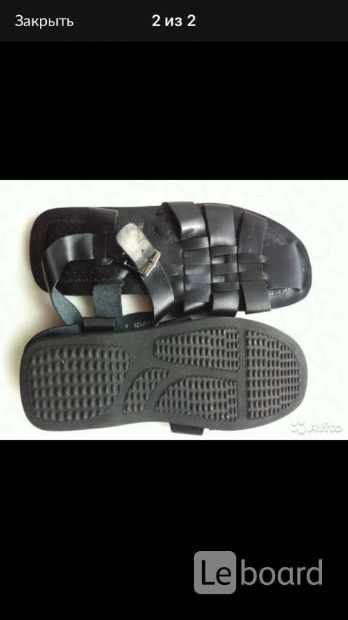 Сандалии новые мужские кожа черные 45 44 размер босоножки лето подошва прорезинена санадли обувь лет - фотография