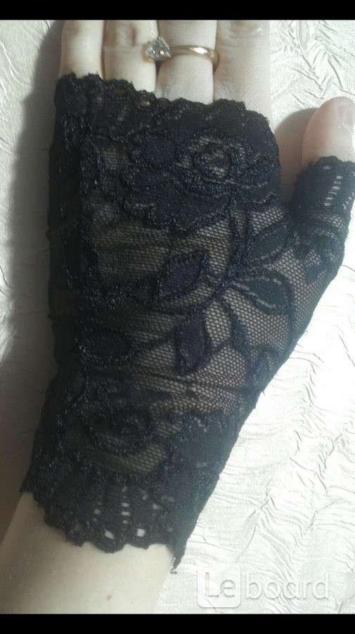 Перчатки митенки кружева чёрные стретч гипюр без пальцев женские аксессуары мода стиль размер 42 44 - фотография