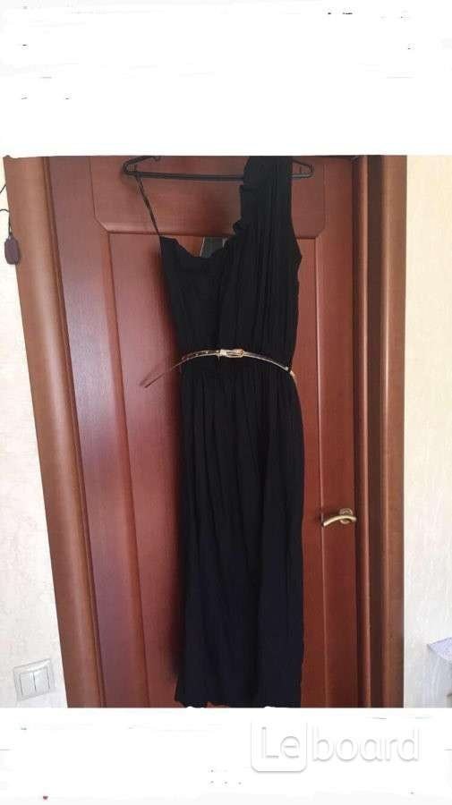 Платье сарафан длинный 46 48 m/l черный вискоза нейлон пояс золото кожзам вечернее новое нарядное на - фотография