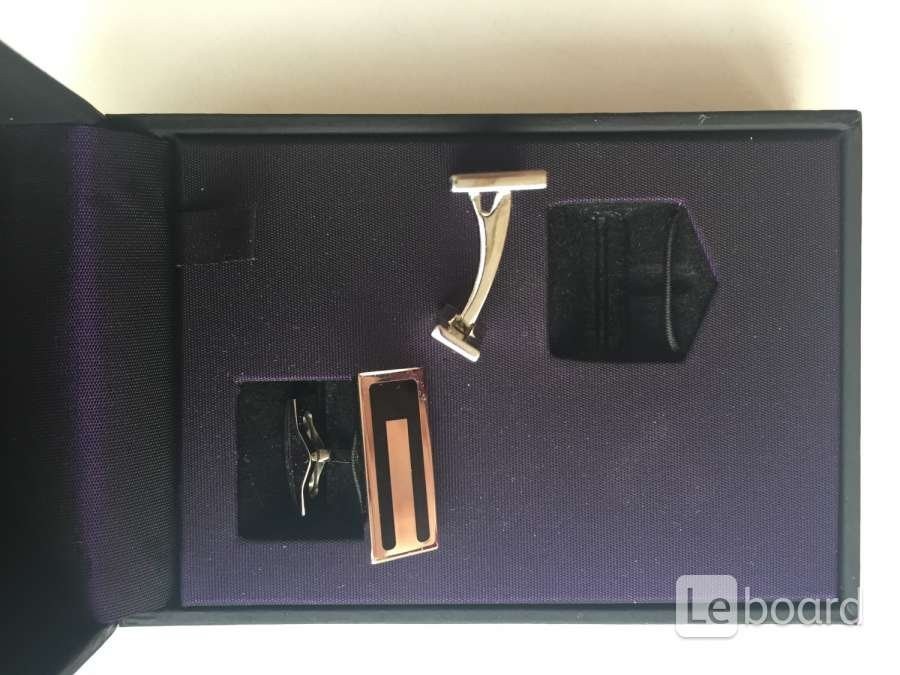 Запонки dupont франция мужские металл под платину белое золото серебро покрытие лак черный аксессуар - фотография