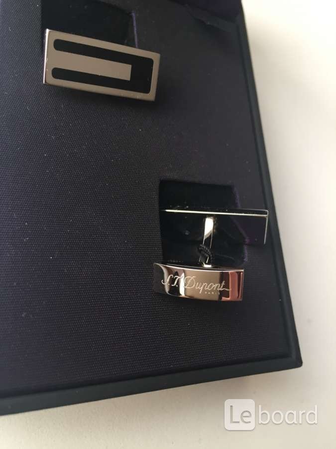 Запонки dupont франция мужские металл под платину белое золото серебро покрытие лак черный аксессуар - фотография
