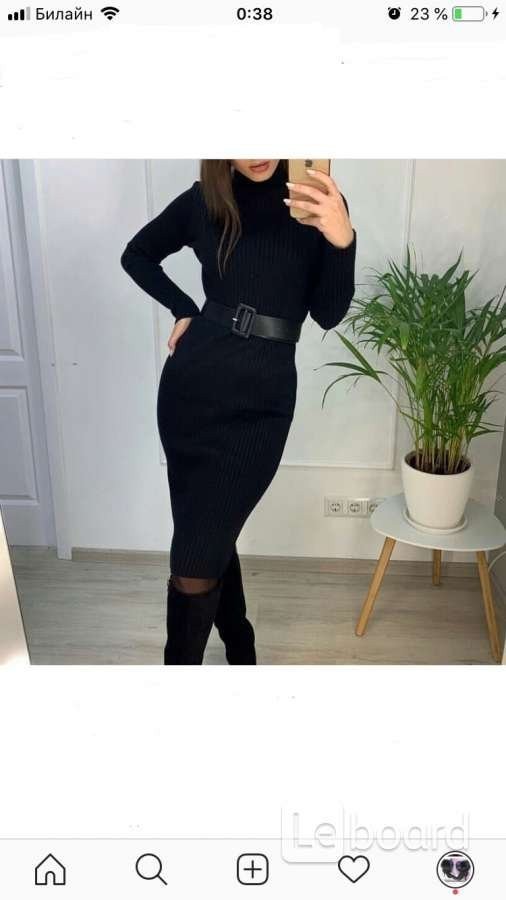 Платье новое чёрное м 46 вязаное футляр по фигуре миди шерсть разные цвета лапша чулок женское тепло - фотография
