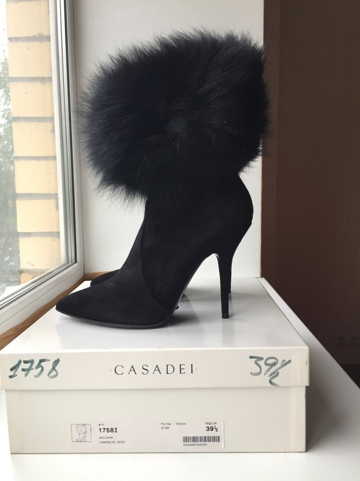 Сапоги чулки новые casadei италия 39 размер черные замша стретч обувь женская мех лиса двойной внутр - фотография