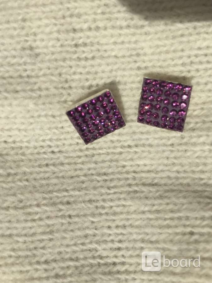Серьги пусеты бижутерия стразы сваровски swarovski сиреневый фиолетовый кристаллы камни украшение мо - фотография
