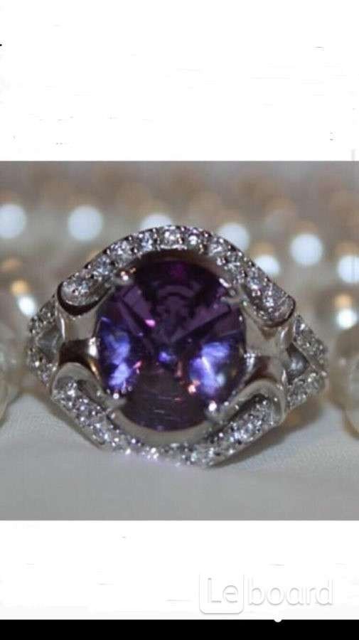 Кольцо новое серебро 19 размер камень аметист фиолетовый сиреневый камни сваровски swarovski кристал - фотография