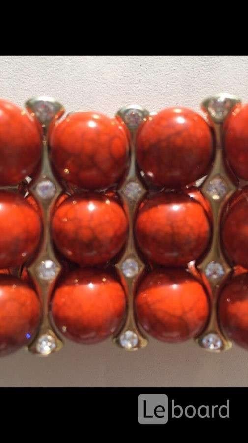 Браслет новый бижутерия оранжевый натуральный камни стразы сваровски swarovski кристаллы металл под - фотография