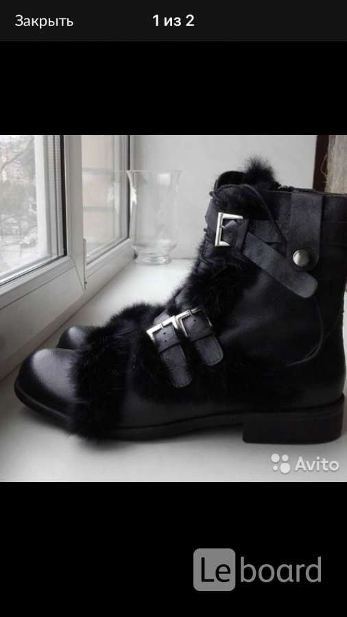Ботинки новые мужские зима кожа черные 43 размер сапоги внутри овчина верх мех кролик принт дизайн д - фотография