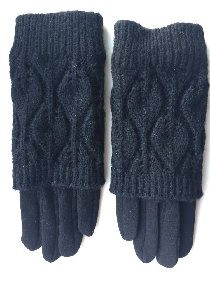 Перчатки новые 44 46 черные теплые верх съемный вязаные аксессуары начес митенки женские зимние - фотография