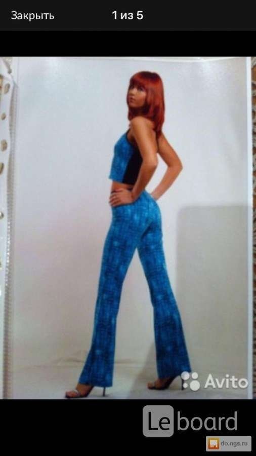 Костюм брючный испания 46 м голубой клеш стретч летний женский бирюзовый легкий модный нарядный стил - фотография