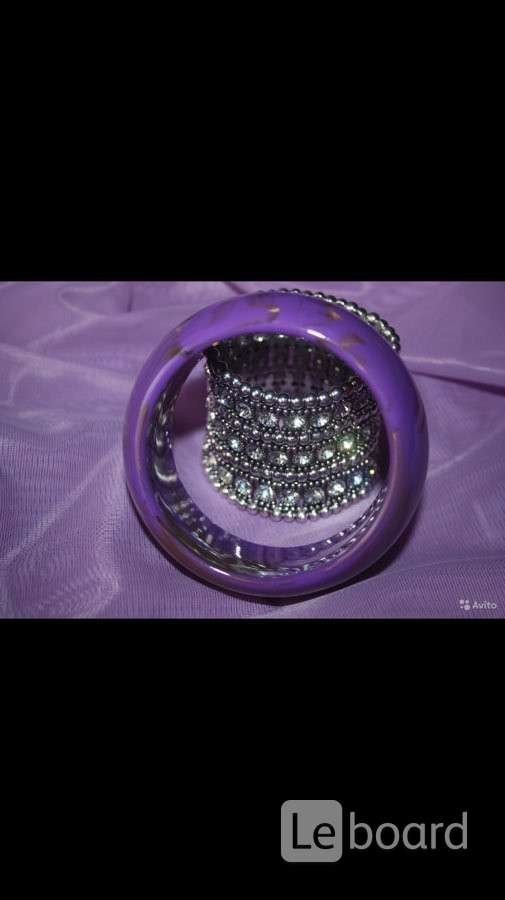 Браслет новый сиреневый фиолетовый золото женский пластик бижутерия украшение аксессуар женский широ - фотография