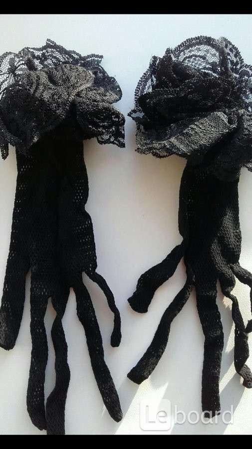 Перчатки новые женские черные сетка кружева стретч 42 44 46 м s аксессуары мягкие вечерние оборки ри - фотография