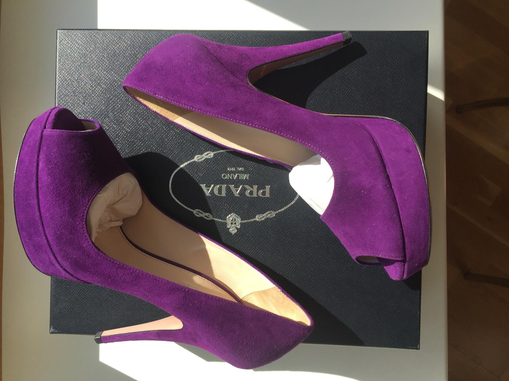 Туфли новые prada италия 39 размер замша сиреневые фиолетовые платформа 2 см каблук шпилька 11 см вн - фотография