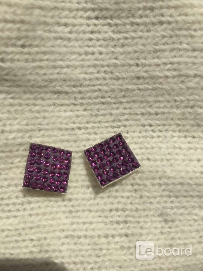 Серьги пусеты бижутерия стразы сваровски swarovski сиреневый фиолетовый кристаллы камни украшение мо - фотография