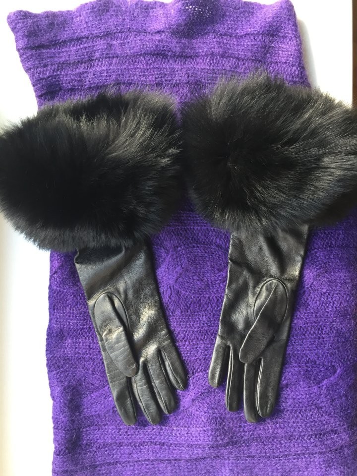 Перчатки новые versace италия кожа черные мех лиса песец двойной размер 7 7,5 44 46 s m - фотография