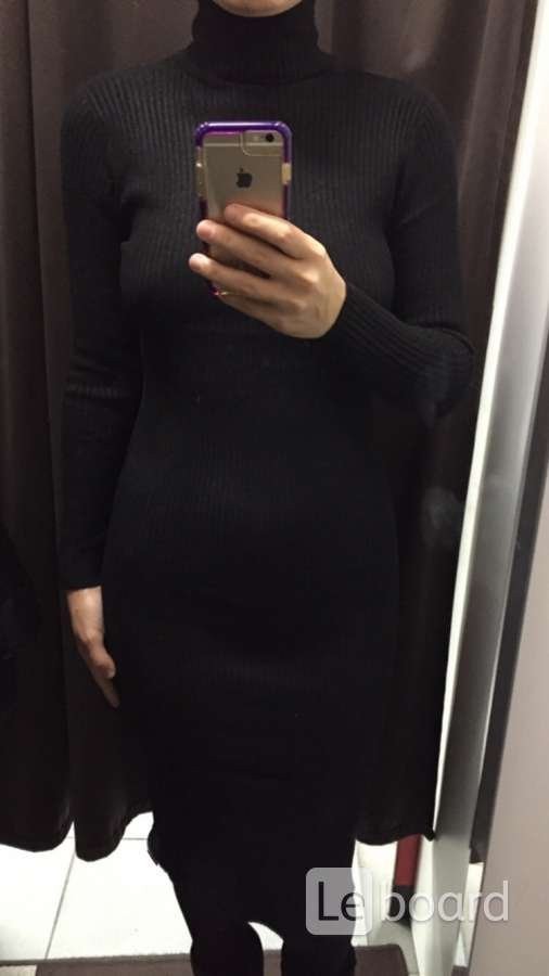 Платье новое чёрное м 46 вязаное футляр по фигуре миди шерсть разные цвета лапша чулок женское тепло - фотография