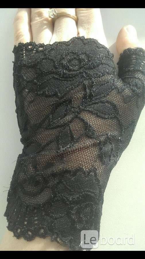 Перчатки митенки кружева чёрные стретч гипюр без пальцев женские аксессуары мода стиль размер 42 44 - фотография